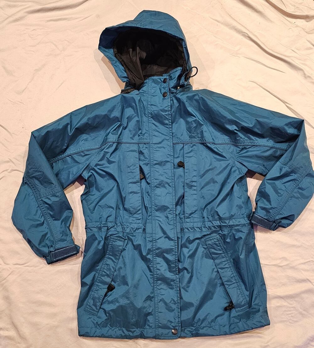 Eddie Bauer XS Gore-Tex Raincoat Jacket Vintage Teal Outdoors Womens FLAWS READ